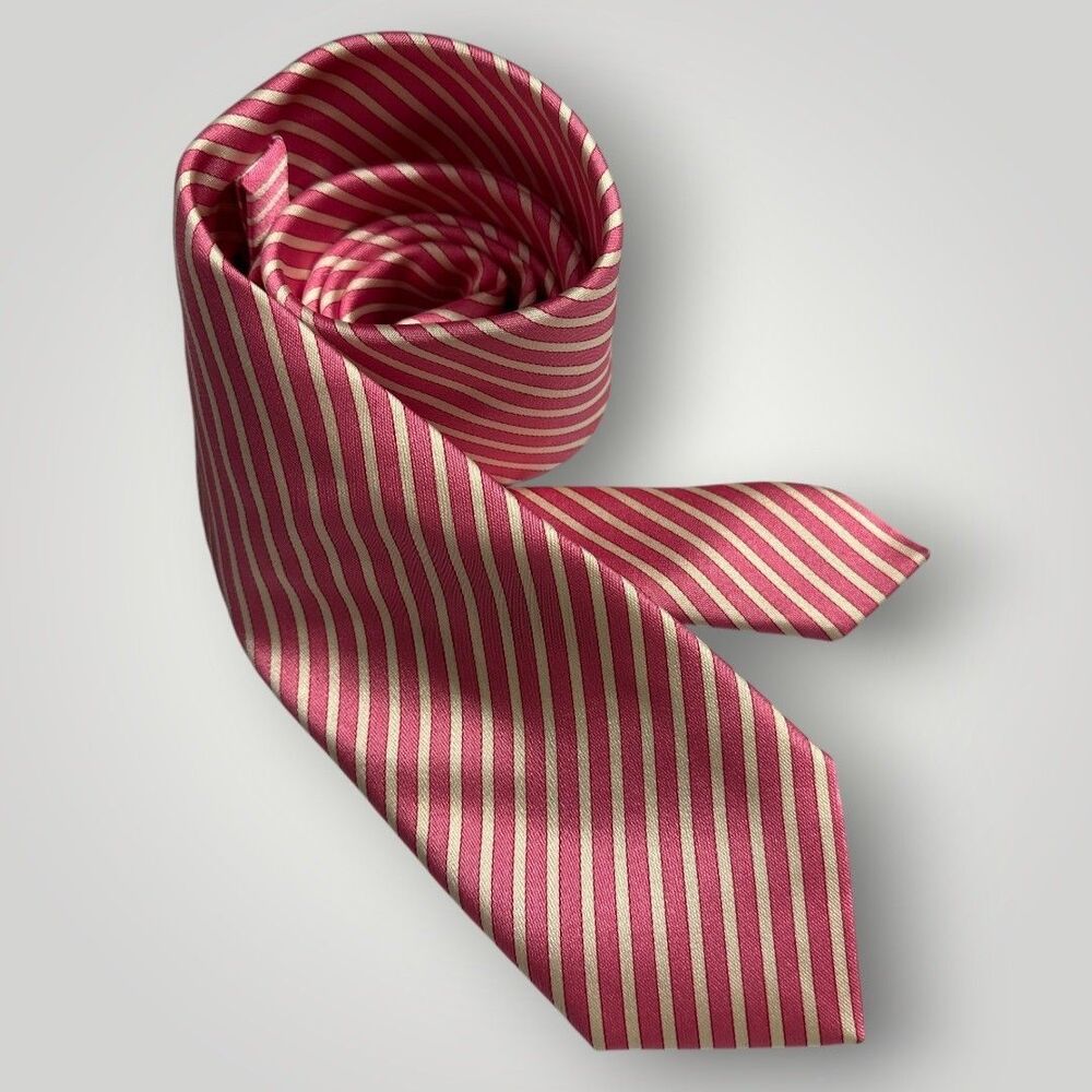 THOMAS PINK Silk Tie Striped 100% Silk Necktie Pink Woven in England